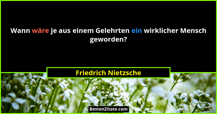 Wann wäre je aus einem Gelehrten ein wirklicher Mensch geworden?... - Friedrich Nietzsche