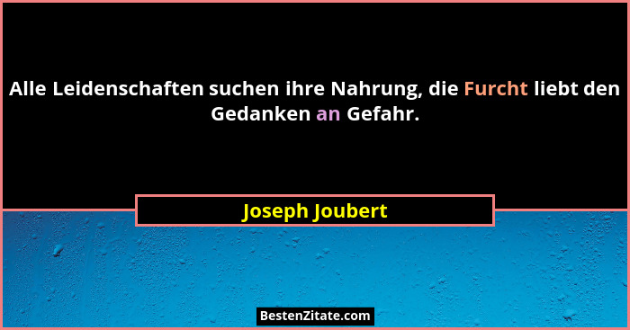 Alle Leidenschaften suchen ihre Nahrung, die Furcht liebt den Gedanken an Gefahr.... - Joseph Joubert