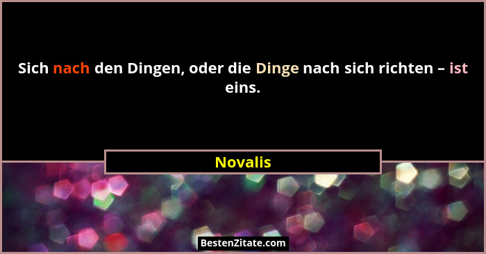 Sich nach den Dingen, oder die Dinge nach sich richten – ist eins.... - Novalis