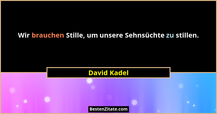 Wir brauchen Stille, um unsere Sehnsüchte zu stillen.... - David Kadel