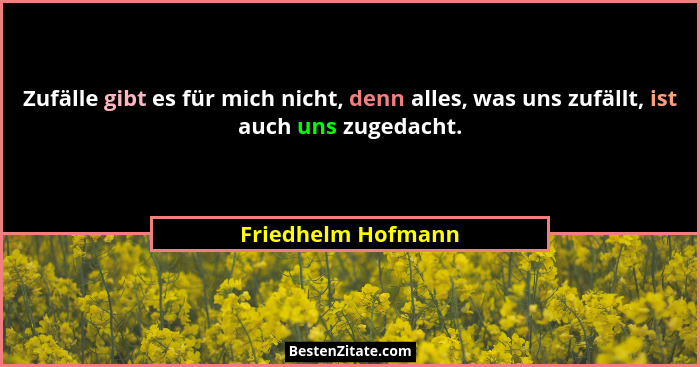 Zufälle gibt es für mich nicht, denn alles, was uns zufällt, ist auch uns zugedacht.... - Friedhelm Hofmann