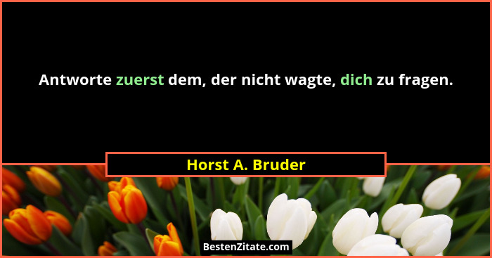Antworte zuerst dem, der nicht wagte, dich zu fragen.... - Horst A. Bruder