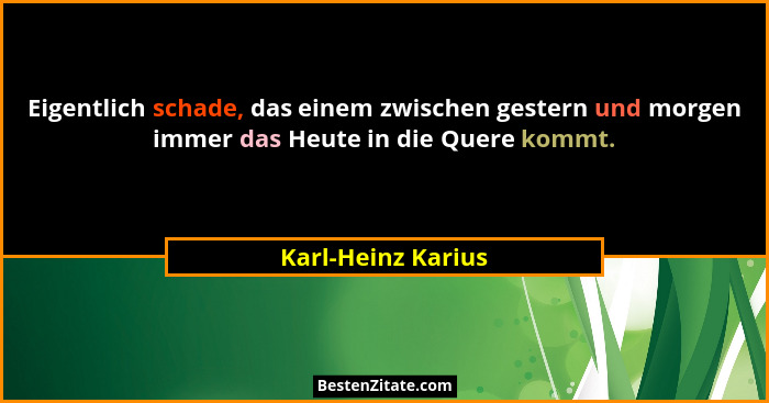 Eigentlich schade, das einem zwischen gestern und morgen immer das Heute in die Quere kommt.... - Karl-Heinz Karius