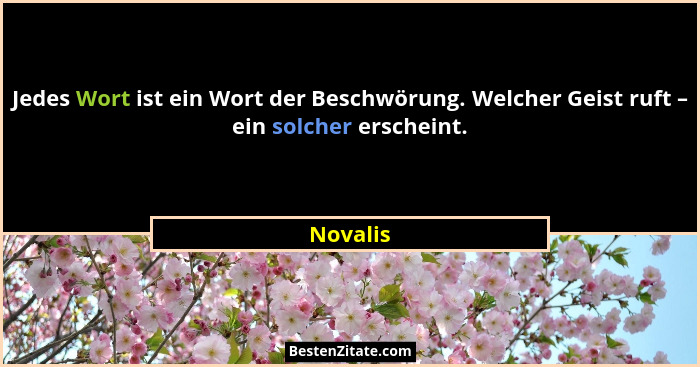 Jedes Wort ist ein Wort der Beschwörung. Welcher Geist ruft – ein solcher erscheint.... - Novalis