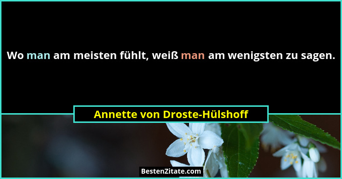 Wo man am meisten fühlt, weiß man am wenigsten zu sagen.... - Annette von Droste-Hülshoff