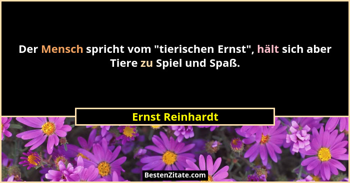 Der Mensch spricht vom "tierischen Ernst", hält sich aber Tiere zu Spiel und Spaß.... - Ernst Reinhardt
