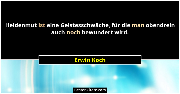 Heldenmut ist eine Geistesschwäche, für die man obendrein auch noch bewundert wird.... - Erwin Koch