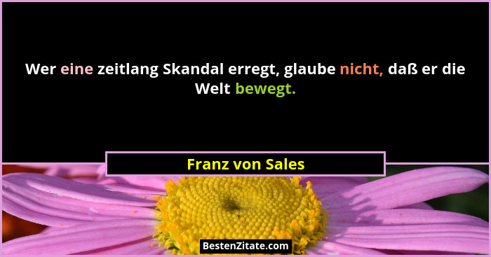 Wer eine zeitlang Skandal erregt, glaube nicht, daß er die Welt bewegt.... - Franz von Sales