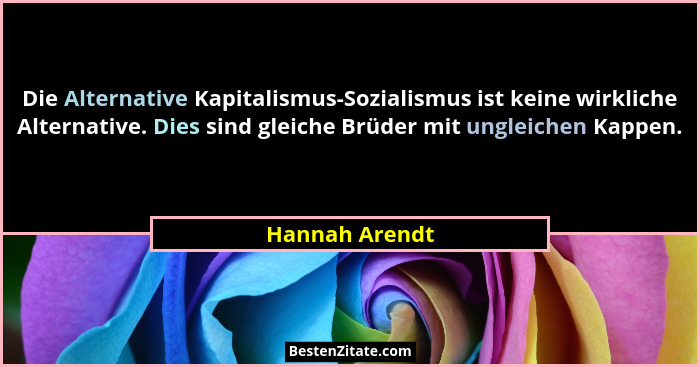 Die Alternative Kapitalismus-Sozialismus ist keine wirkliche Alternative. Dies sind gleiche Brüder mit ungleichen Kappen.... - Hannah Arendt