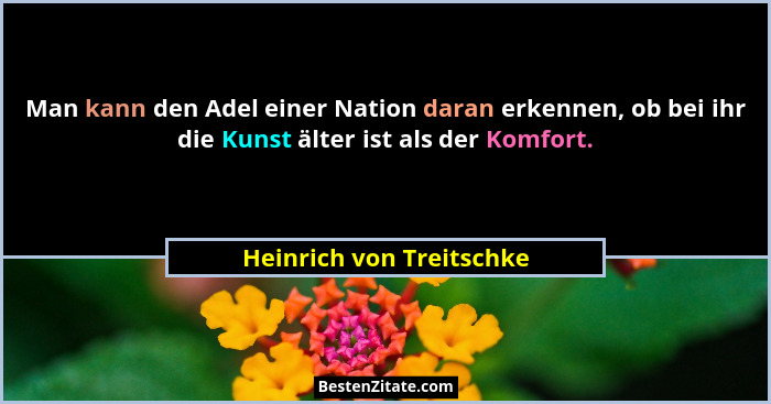 Man kann den Adel einer Nation daran erkennen, ob bei ihr die Kunst älter ist als der Komfort.... - Heinrich von Treitschke