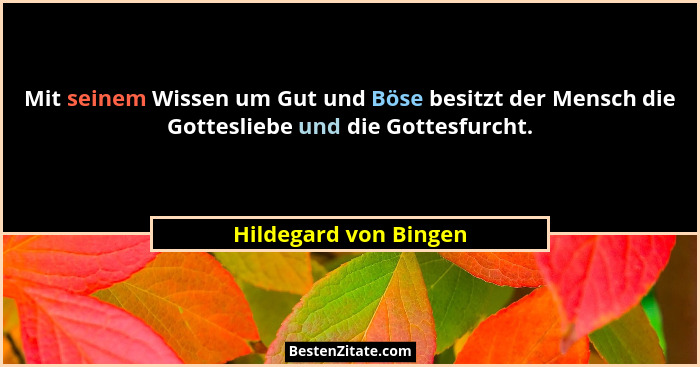 Mit seinem Wissen um Gut und Böse besitzt der Mensch die Gottesliebe und die Gottesfurcht.... - Hildegard von Bingen