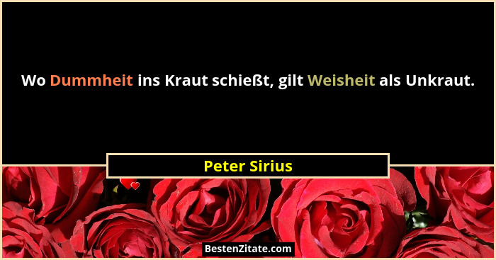 Wo Dummheit ins Kraut schießt, gilt Weisheit als Unkraut.... - Peter Sirius