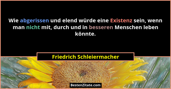 Wie abgerissen und elend würde eine Existenz sein, wenn man nicht mit, durch und in besseren Menschen leben könnte.... - Friedrich Schleiermacher