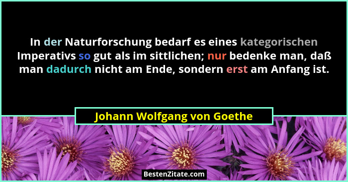 In der Naturforschung bedarf es eines kategorischen Imperativs so gut als im sittlichen; nur bedenke man, daß man dadurch... - Johann Wolfgang von Goethe