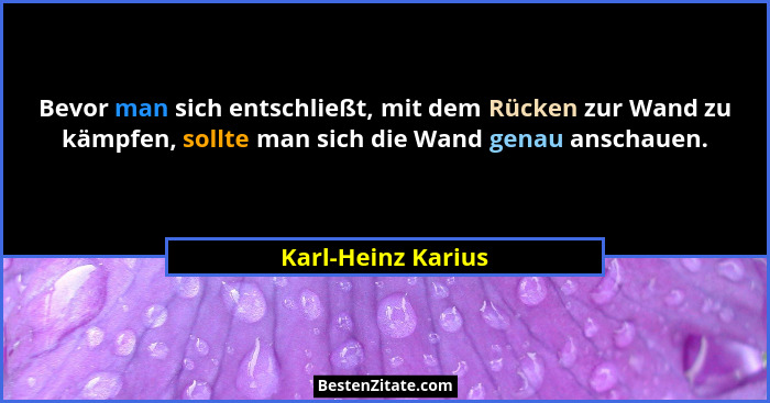 Bevor man sich entschließt, mit dem Rücken zur Wand zu kämpfen, sollte man sich die Wand genau anschauen.... - Karl-Heinz Karius