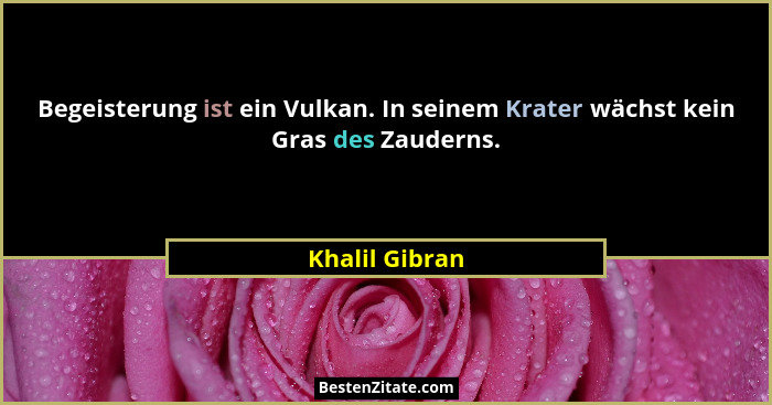 Begeisterung ist ein Vulkan. In seinem Krater wächst kein Gras des Zauderns.... - Khalil Gibran