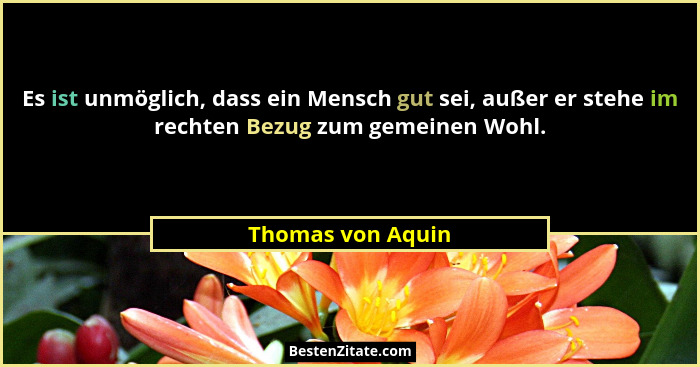 Es ist unmöglich, dass ein Mensch gut sei, außer er stehe im rechten Bezug zum gemeinen Wohl.... - Thomas von Aquin
