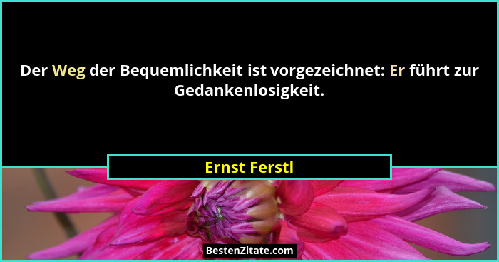 Der Weg der Bequemlichkeit ist vorgezeichnet: Er führt zur Gedankenlosigkeit.... - Ernst Ferstl