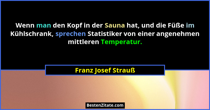 Wenn man den Kopf in der Sauna hat, und die Füße im Kühlschrank, sprechen Statistiker von einer angenehmen mittleren Temperatur.... - Franz Josef Strauß