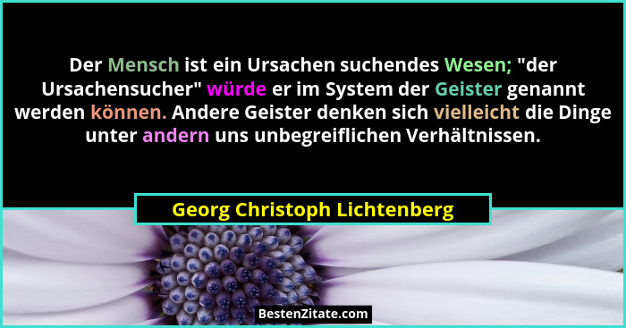 Der Mensch ist ein Ursachen suchendes Wesen; "der Ursachensucher" würde er im System der Geister genannt werden... - Georg Christoph Lichtenberg