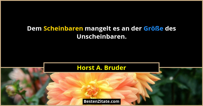 Dem Scheinbaren mangelt es an der Größe des Unscheinbaren.... - Horst A. Bruder
