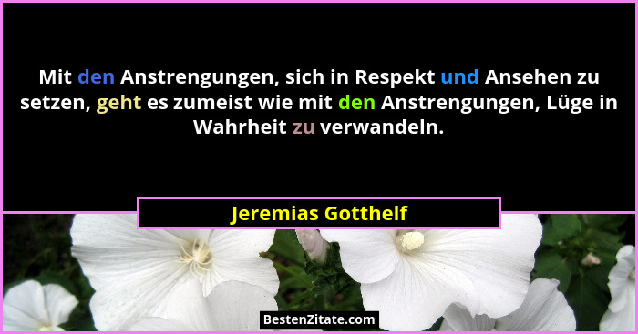 Mit den Anstrengungen, sich in Respekt und Ansehen zu setzen, geht es zumeist wie mit den Anstrengungen, Lüge in Wahrheit zu verwa... - Jeremias Gotthelf