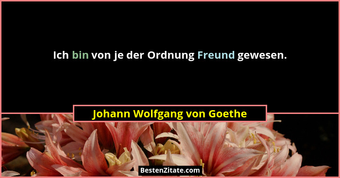 Ich bin von je der Ordnung Freund gewesen.... - Johann Wolfgang von Goethe
