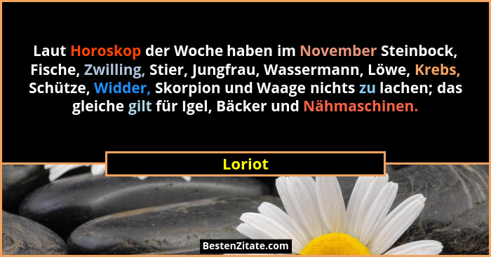 Laut Horoskop der Woche haben im November Steinbock, Fische, Zwilling, Stier, Jungfrau, Wassermann, Löwe, Krebs, Schütze, Widder, Skorpion un... - Loriot