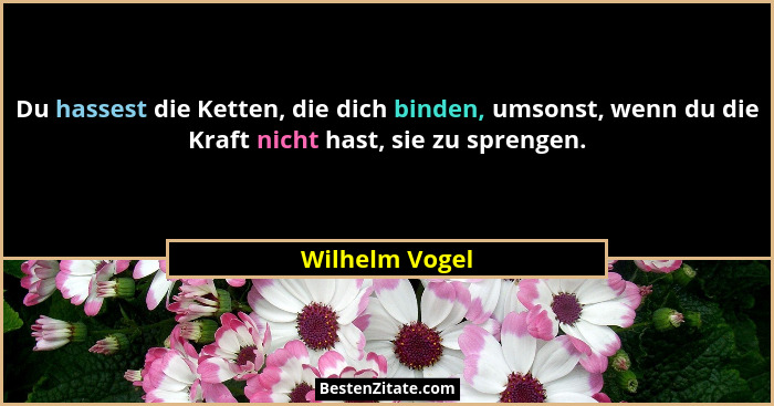 Du hassest die Ketten, die dich binden, umsonst, wenn du die Kraft nicht hast, sie zu sprengen.... - Wilhelm Vogel