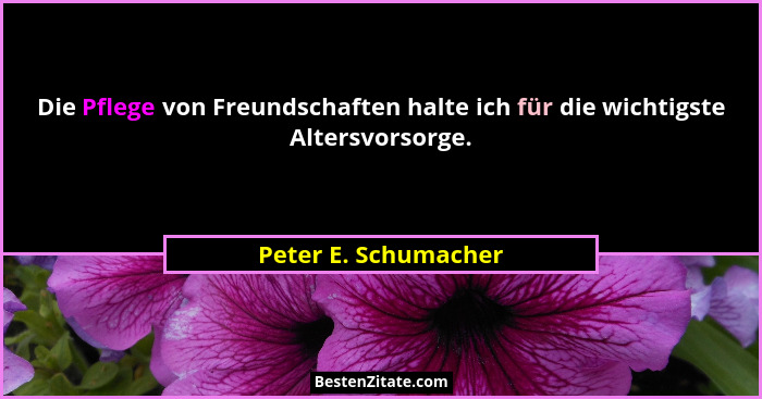 Die Pflege von Freundschaften halte ich für die wichtigste Altersvorsorge.... - Peter E. Schumacher