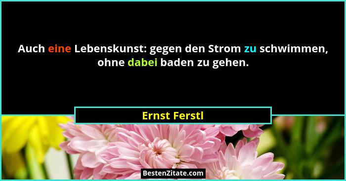 Auch eine Lebenskunst: gegen den Strom zu schwimmen, ohne dabei baden zu gehen.... - Ernst Ferstl