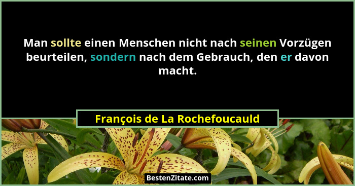 Man sollte einen Menschen nicht nach seinen Vorzügen beurteilen, sondern nach dem Gebrauch, den er davon macht.... - François de La Rochefoucauld