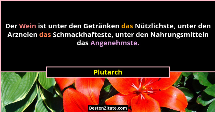 Der Wein ist unter den Getränken das Nützlichste, unter den Arzneien das Schmackhafteste, unter den Nahrungsmitteln das Angenehmste.... - Plutarch
