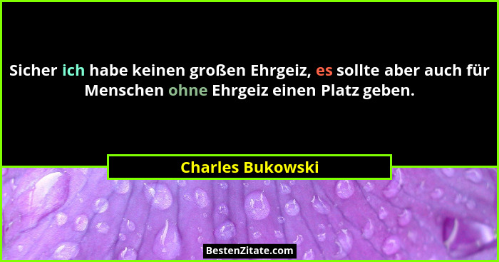 Sicher ich habe keinen großen Ehrgeiz, es sollte aber auch für Menschen ohne Ehrgeiz einen Platz geben.... - Charles Bukowski