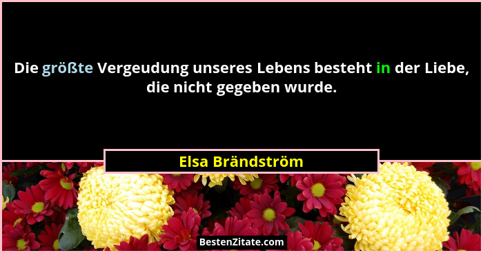 Die größte Vergeudung unseres Lebens besteht in der Liebe, die nicht gegeben wurde.... - Elsa Brändström
