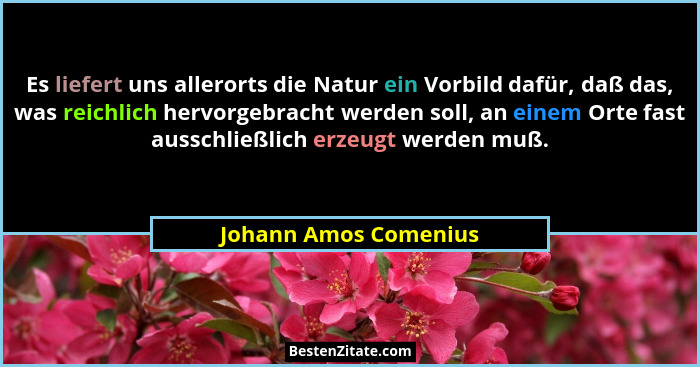 Es liefert uns allerorts die Natur ein Vorbild dafür, daß das, was reichlich hervorgebracht werden soll, an einem Orte fast aus... - Johann Amos Comenius