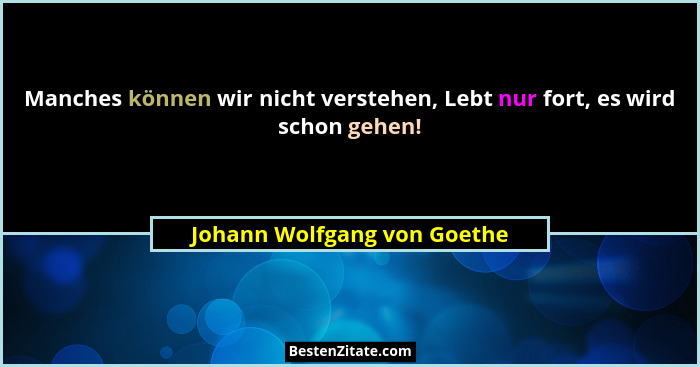 Manches können wir nicht verstehen, Lebt nur fort, es wird schon gehen!... - Johann Wolfgang von Goethe