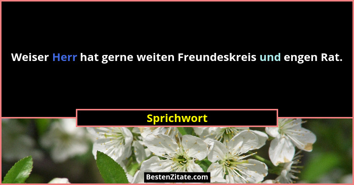 Weiser Herr hat gerne weiten Freundeskreis und engen Rat.... - Sprichwort