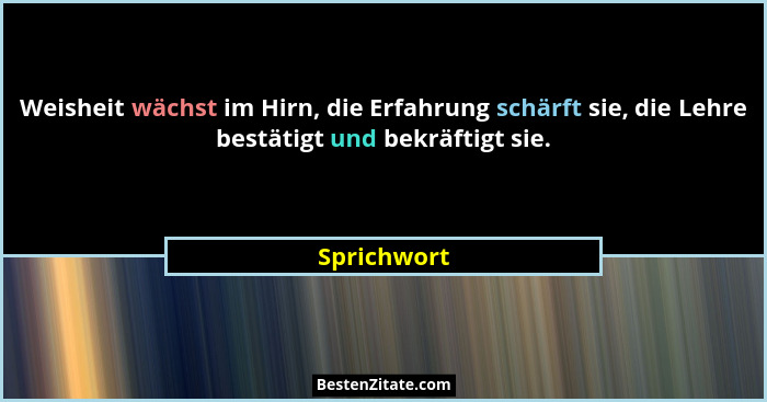 Weisheit wächst im Hirn, die Erfahrung schärft sie, die Lehre bestätigt und bekräftigt sie.... - Sprichwort