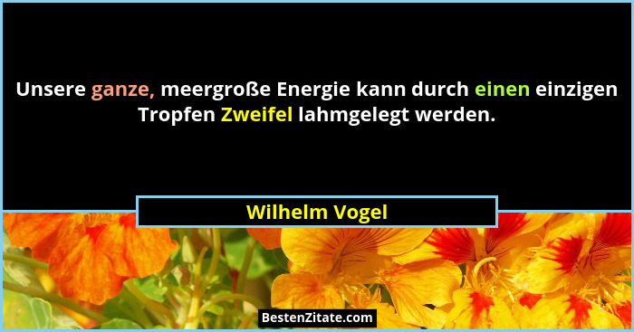 Unsere ganze, meergroße Energie kann durch einen einzigen Tropfen Zweifel lahmgelegt werden.... - Wilhelm Vogel