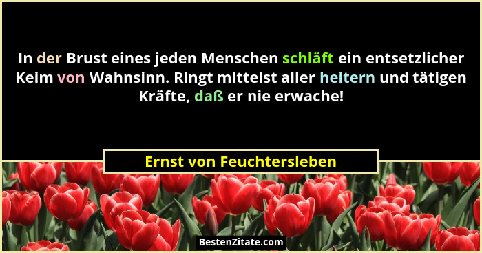 In der Brust eines jeden Menschen schläft ein entsetzlicher Keim von Wahnsinn. Ringt mittelst aller heitern und tätigen Krä... - Ernst von Feuchtersleben