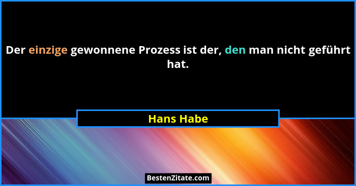 Der einzige gewonnene Prozess ist der, den man nicht geführt hat.... - Hans Habe