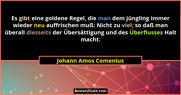 Es gibt eine goldene Regel, die man dem Jüngling immer wieder neu auffrischen muß: Nicht zu viel; so daß man überall diesseits... - Johann Amos Comenius