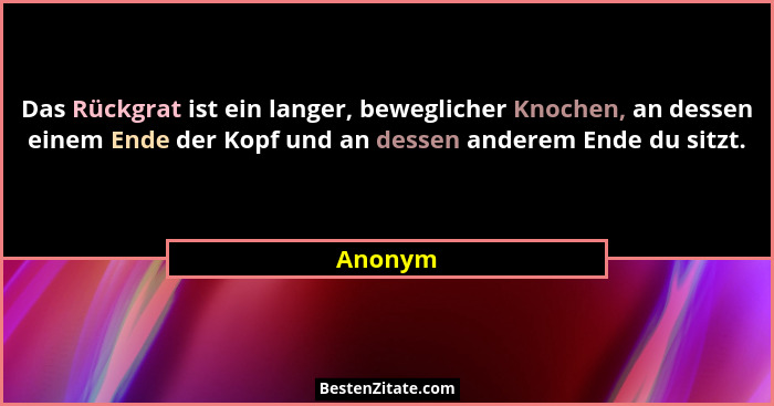 Das Rückgrat ist ein langer, beweglicher Knochen, an dessen einem Ende der Kopf und an dessen anderem Ende du sitzt.... - Anonym