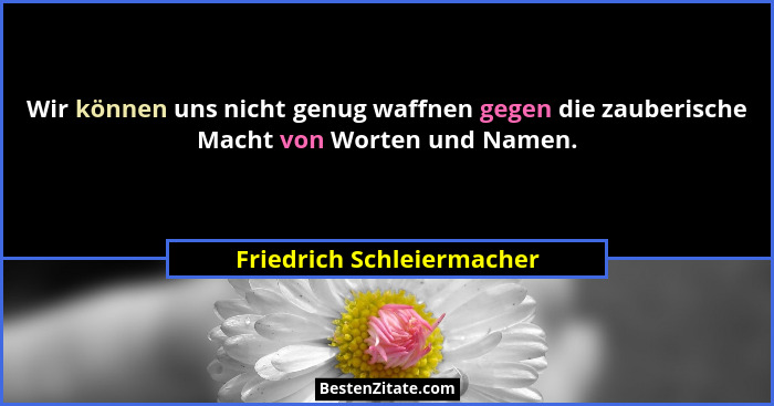 Wir können uns nicht genug waffnen gegen die zauberische Macht von Worten und Namen.... - Friedrich Schleiermacher