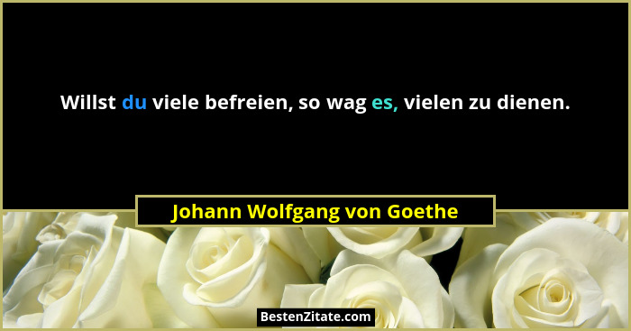 Willst du viele befreien, so wag es, vielen zu dienen.... - Johann Wolfgang von Goethe