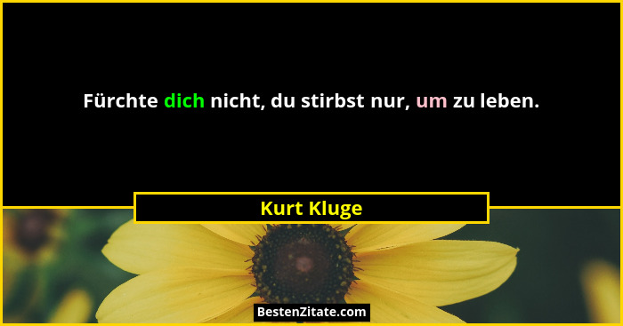 Fürchte dich nicht, du stirbst nur, um zu leben.... - Kurt Kluge