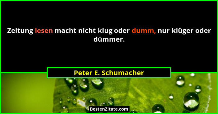Zeitung lesen macht nicht klug oder dumm, nur klüger oder dümmer.... - Peter E. Schumacher