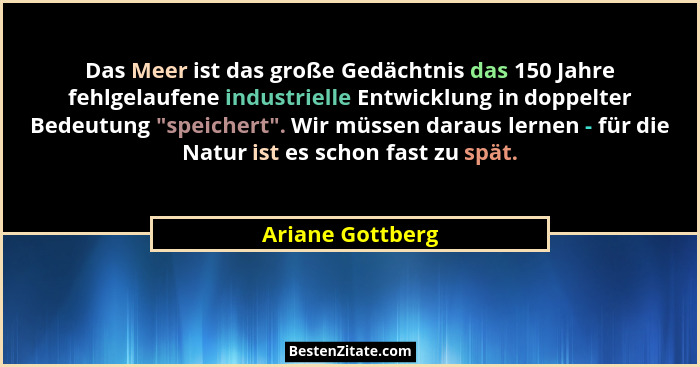 Das Meer ist das große Gedächtnis das 150 Jahre fehlgelaufene industrielle Entwicklung in doppelter Bedeutung "speichert". W... - Ariane Gottberg