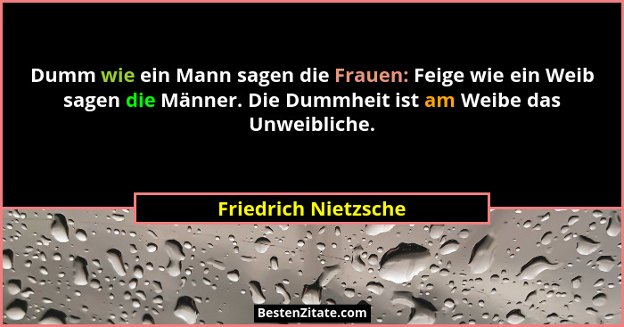 Dumm wie ein Mann sagen die Frauen: Feige wie ein Weib sagen die Männer. Die Dummheit ist am Weibe das Unweibliche.... - Friedrich Nietzsche